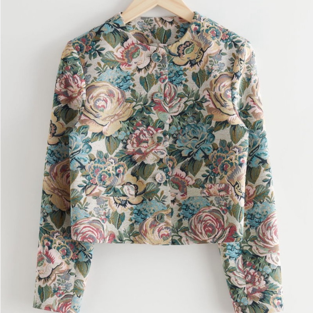 &Other Stories Fitted Jacquard Floral Vintage Cropped Suit Jacket - NWT